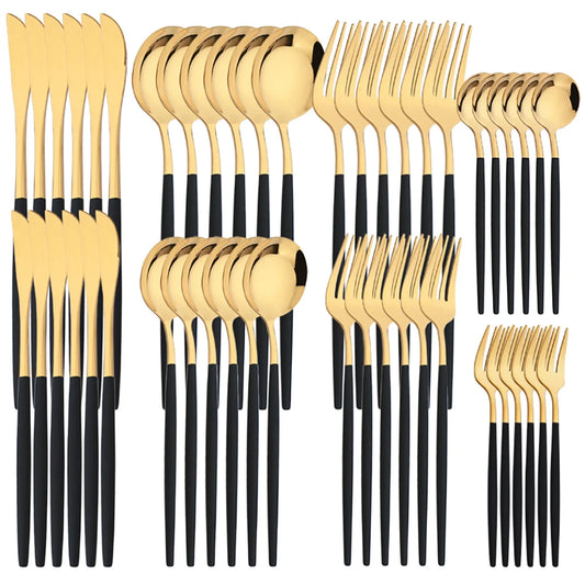 48pcs BLACK GOLD Cutlery Set