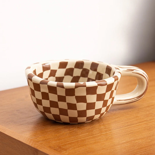 Brown CHECKERED pattern coffee mug