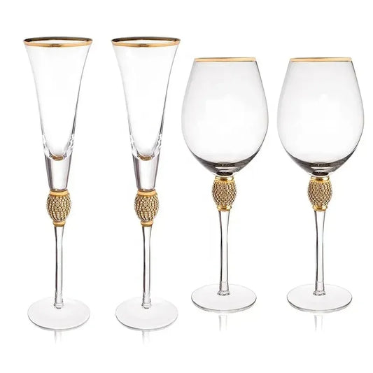 Crystal Gold Rimmed Wine Glasses Set